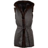 Reversible Mink Hooded Gilet  Brown: V408