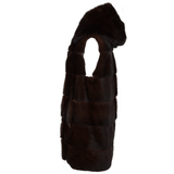Reversible Mink Hooded Gilet  Brown: V408