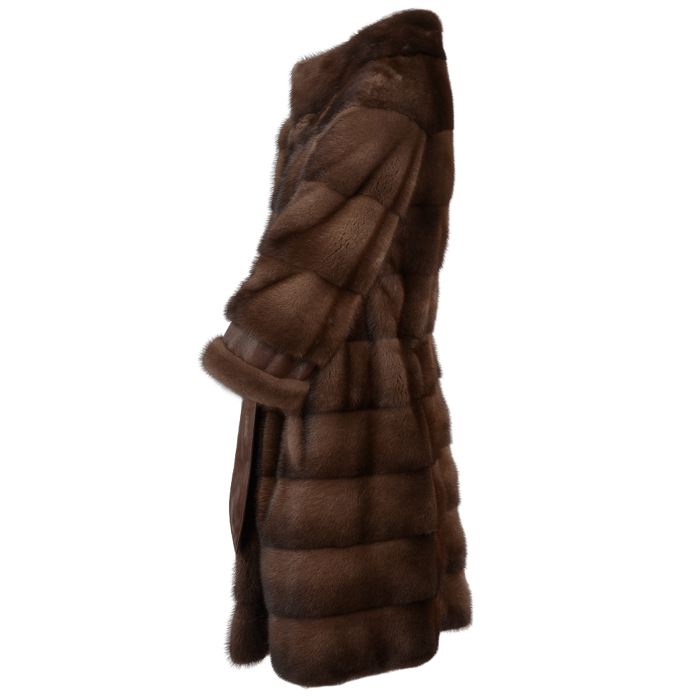 Cropped 3/4 Sleeve Mink Coat Brown: 1665