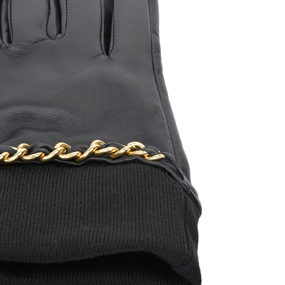 Leather Gloves With Chain Detail Black : 919