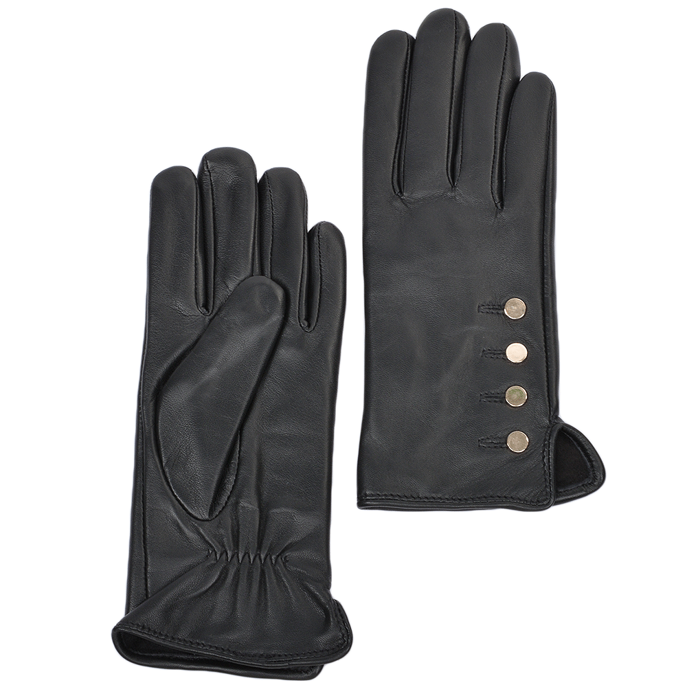 Button Detail Leather Gloves  Black : 109