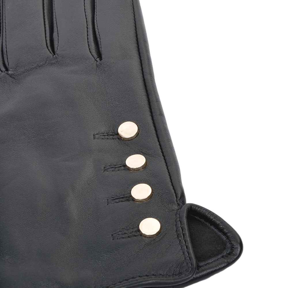 Button Detail Leather Gloves  Black : 109