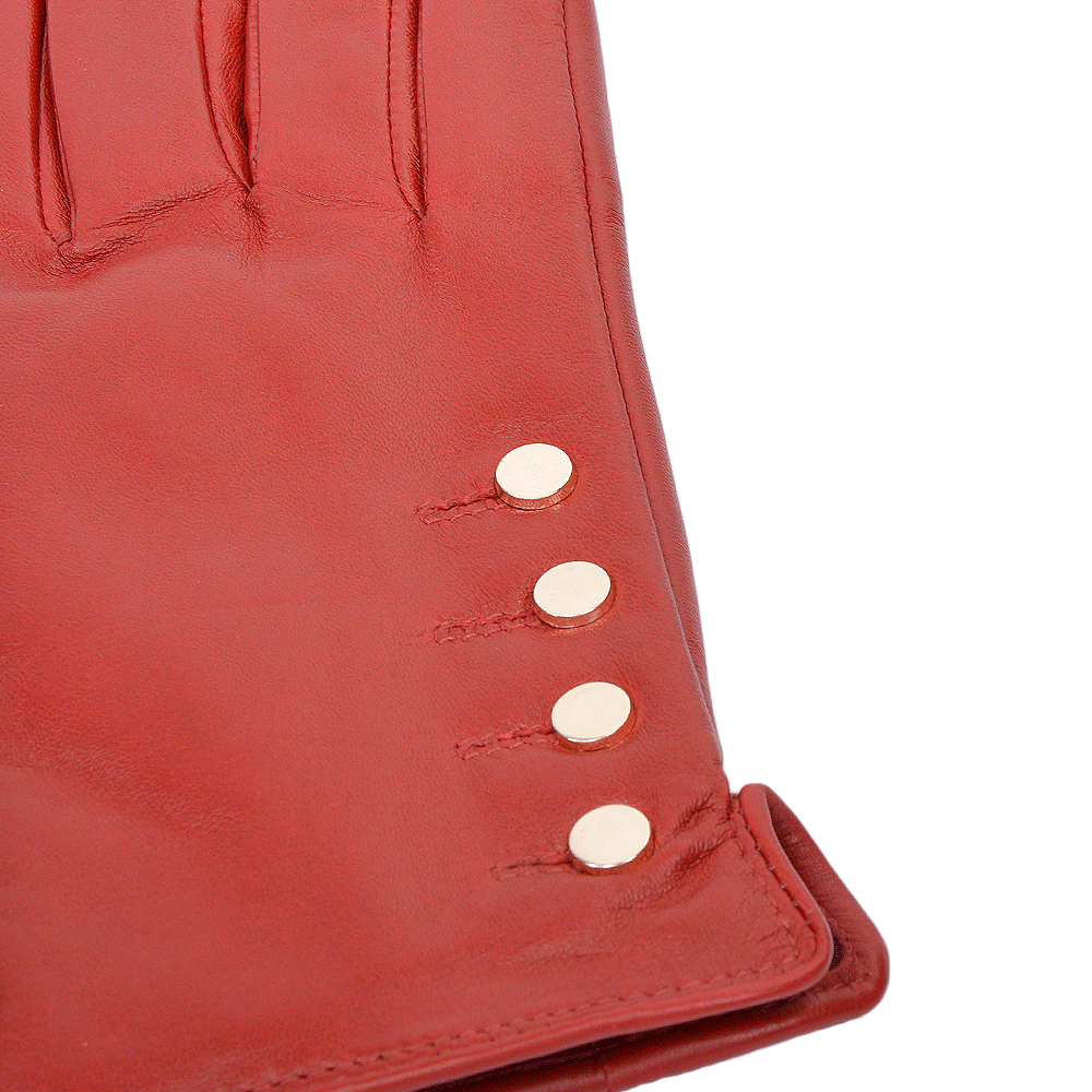 Button Detail Leather Gloves Red : 109