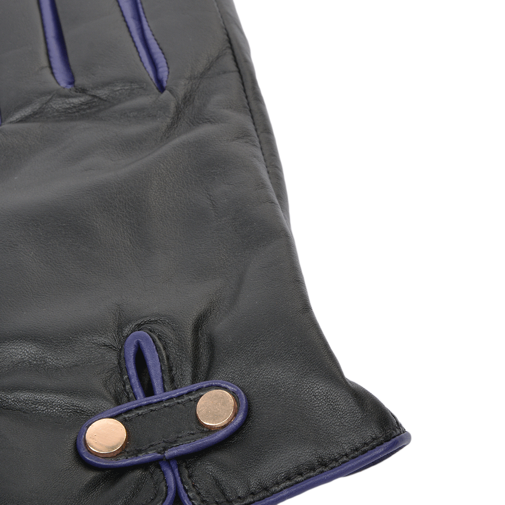Two Tone Colour Finger Detail Leather Gloves Black/Blue: 7