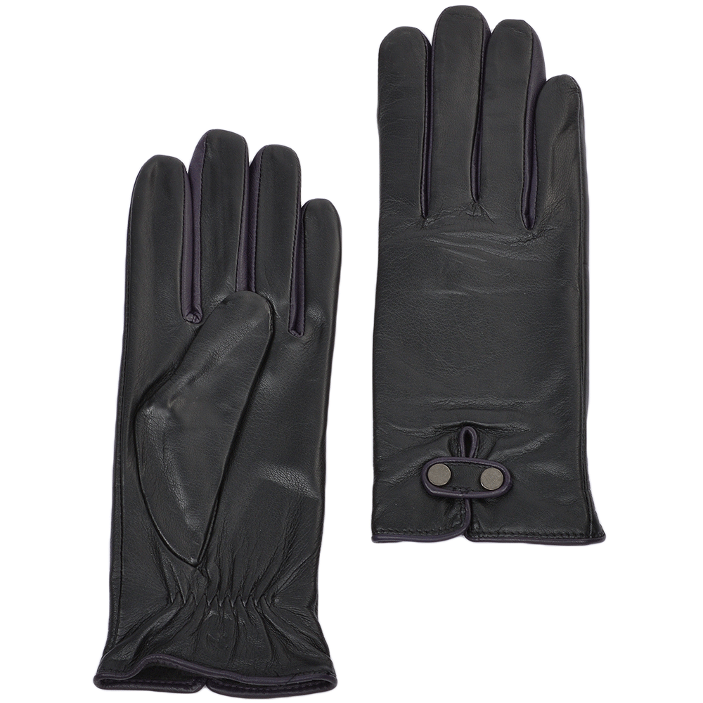 Two Tone Colour Finger Detail Leather Gloves Black/Purple: 7
