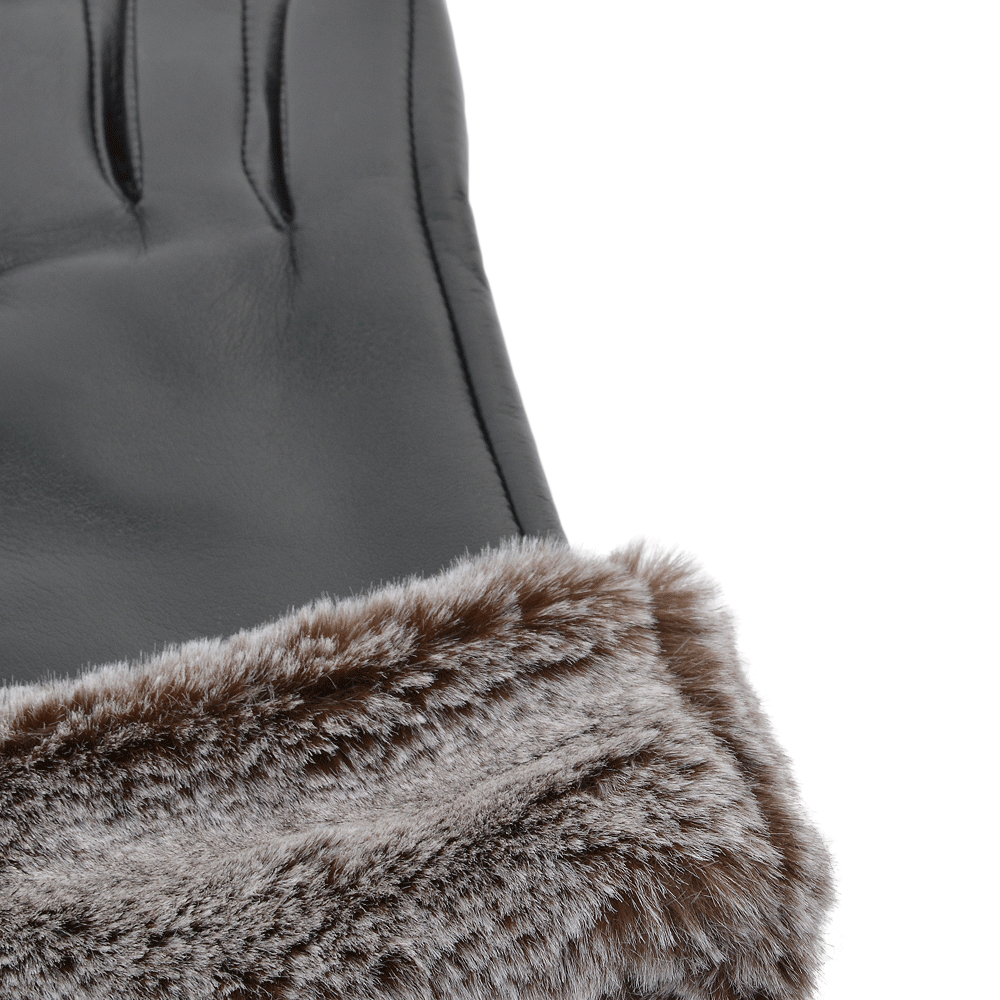 Faux Fur Tipped  Leather Gloves Black : 103-A