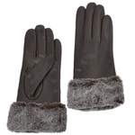 Faux Fur Tipped  Leather Gloves Brown : 103-A