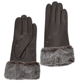 Faux Fur Tipped  Leather Gloves Brown : 103-A