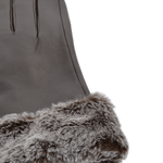 Faux Fur Tipped  Leather Gloves Brown : 103-A