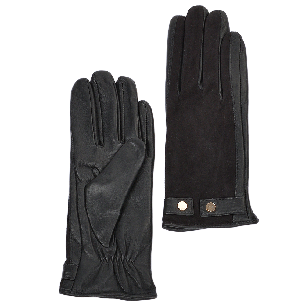 Suede and Leather Gloves Black : 327