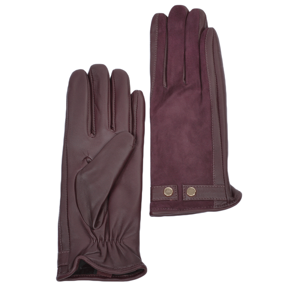 Suede and Leather Gloves Plum : 327
