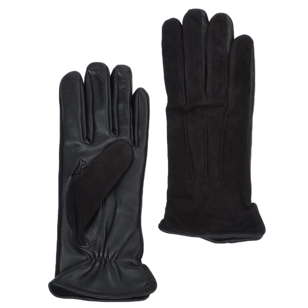 Suede and Leather Gloves Black : 130