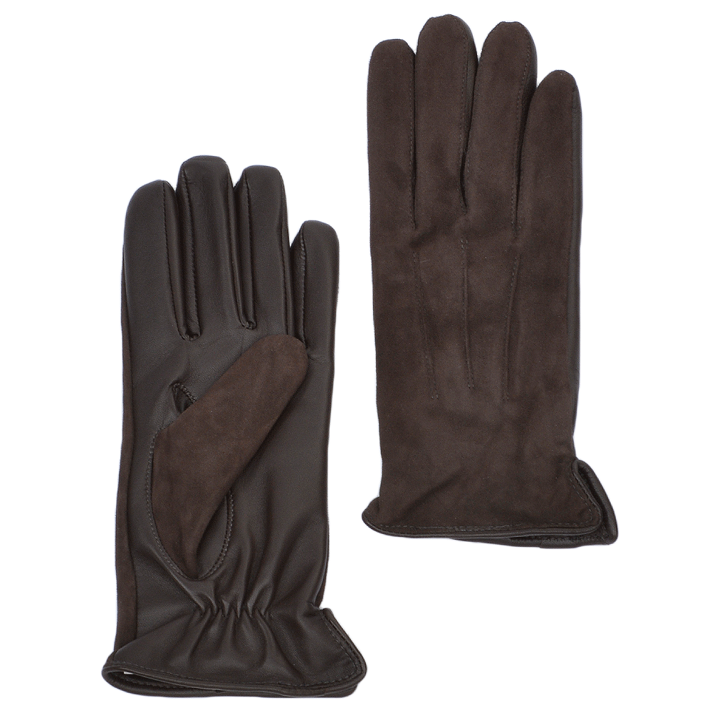 Suede and Leather Gloves Brown : 130
