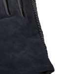 Two Tone Suede And Leather Gloves With Leather Woven Stitch Detail Black/Navy: 343