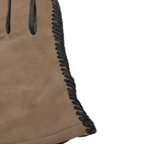 Two Tone Suede And Leather Gloves With Leather Woven Stitch Detail Black/Taupe : 343
