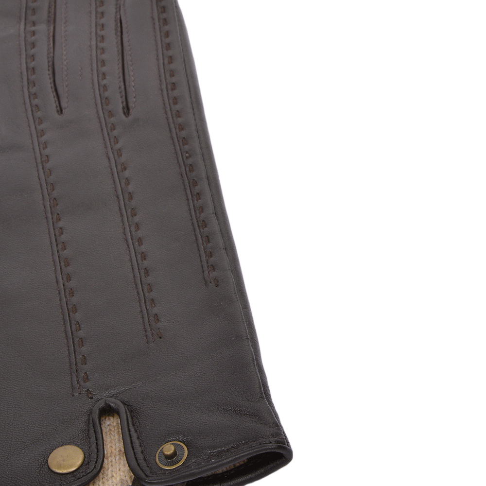 Stitch Detail Leather Gloves Brown : 733