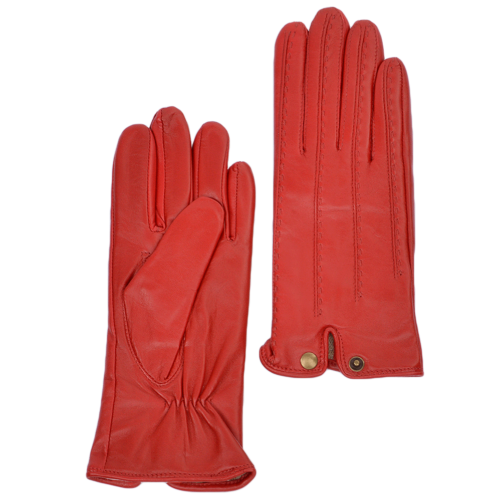 Stitch Detail Leather Gloves Red : 733