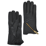 Zip and Stitch Detail Leather Gloves Black : 373