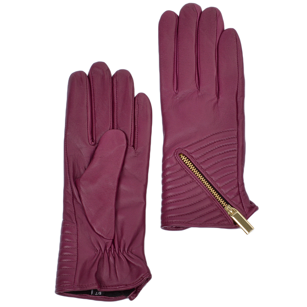 Zip And Stitch Detail Leather Gloves Shiraz : 373