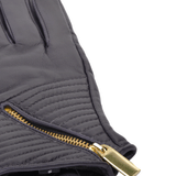 Zip And Stitch Detail Leather Gloves Purple : 373