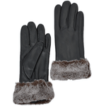 Faux Fur Tipped Leather Gloves Black : 678