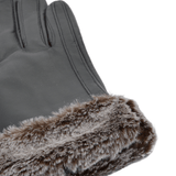 Faux Fur Tipped Leather Gloves Black : 678