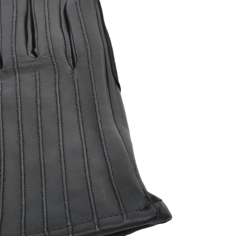 Leather Gloves With Suede Finger Detail Black : 175