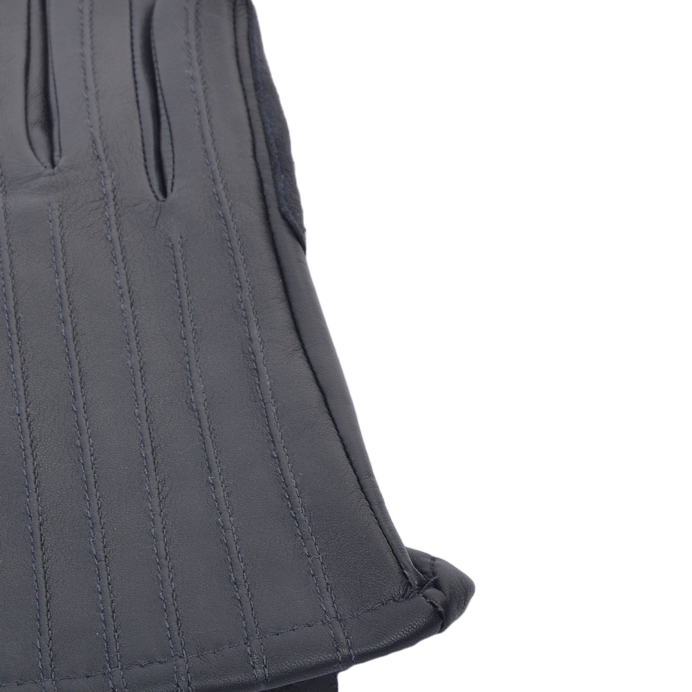 Leather Gloves With Suede Finger Detail Navy : 175