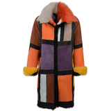 Luxury Patchwork Art Reversible Sheepskin Coat  Multi: MULTI TOSCANA