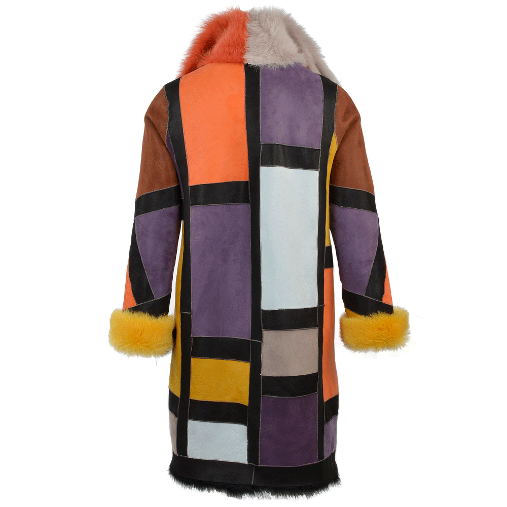 Luxury Patchwork Art Reversible Sheepskin Coat  Multi: MULTI TOSCANA