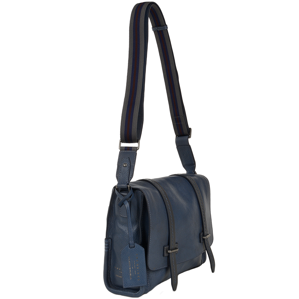 The Bridge Unisex Italian Medium Travel Messenger Bag Blue - 00550341P 2K