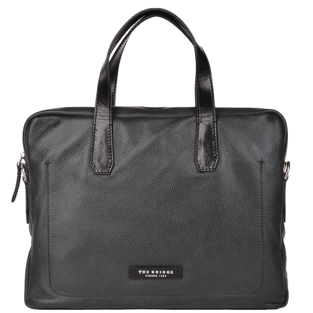The Bridge Full Grain Italian Leather Laptop Bag  Black/ palladium - 064071 2F 20 NH