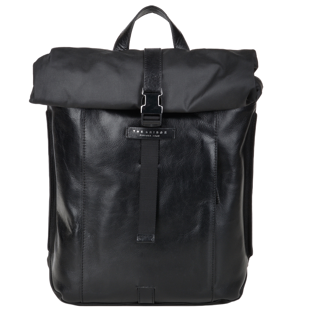 The Bridge Medium Roll Top Italian Travel Backpack Black - 061556 3Q 86 NH