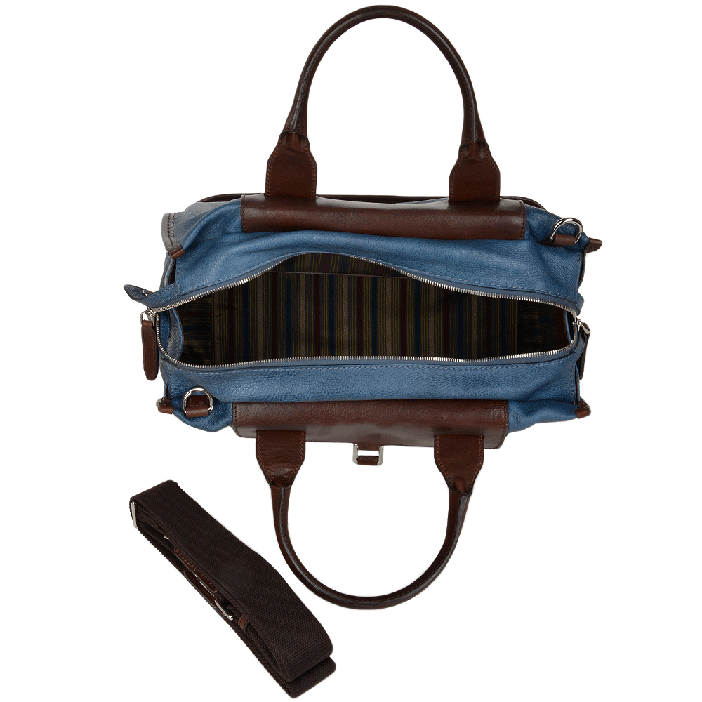 The Bridge Full Grain Italian Leather Travel Bag blue/brn - 070705 2F 2Z NH