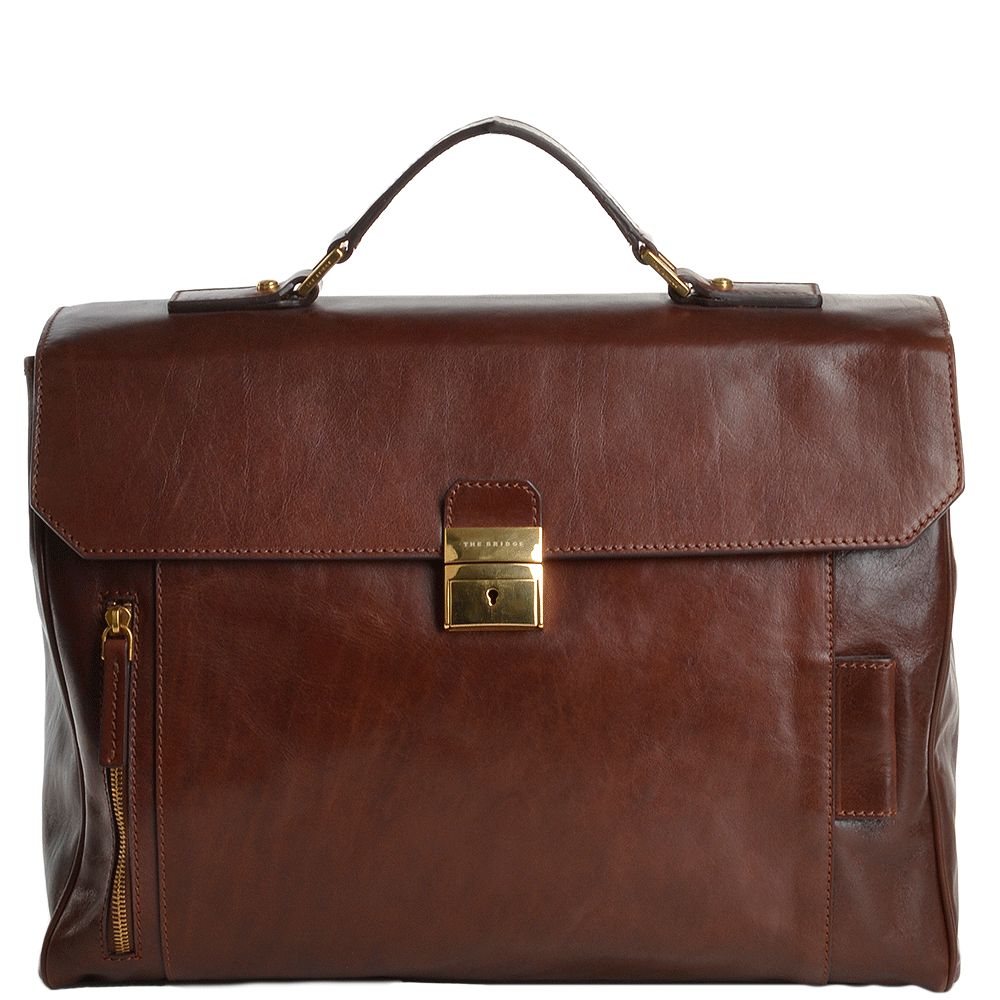 The Bridge Medium Italian Travel Briefcase With Lock Brown - 64225 01 14 NH
