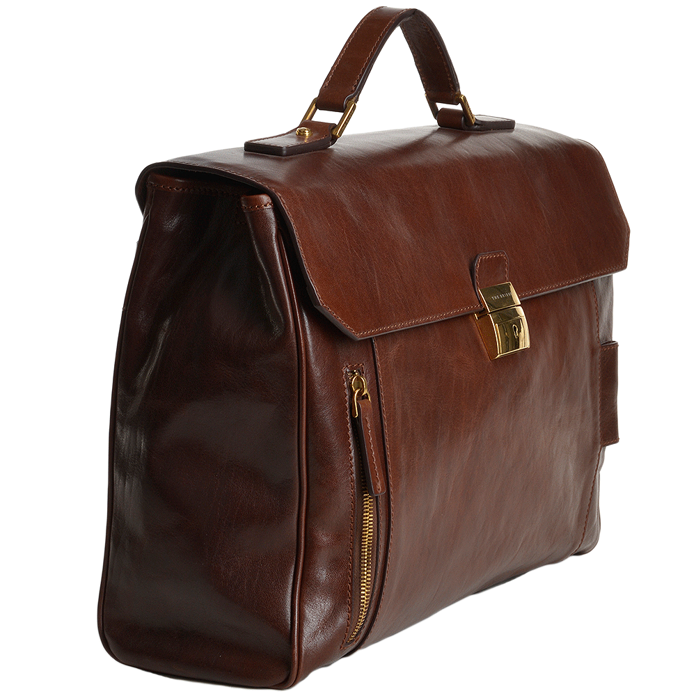 The Bridge Medium Italian Travel Briefcase With Lock Brown - 64225 01 14 NH
