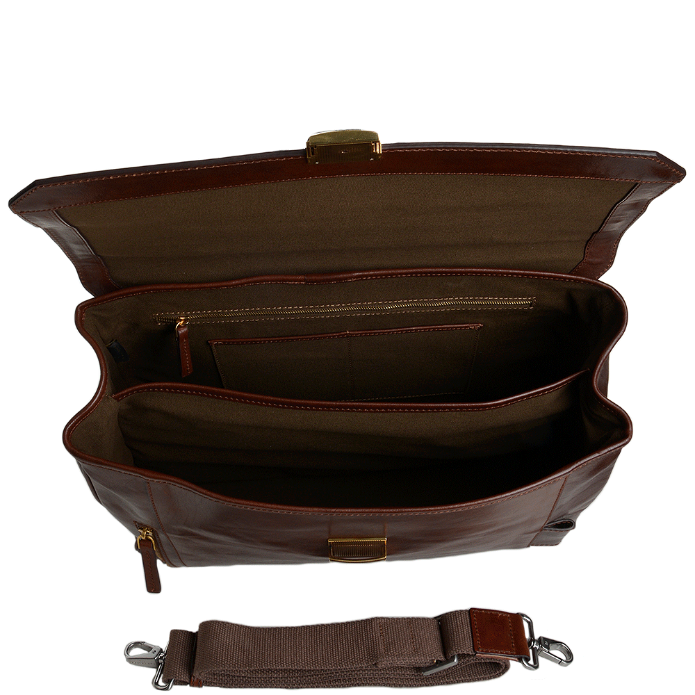 The Bridge Medium Italian Travel Briefcase With Lock Brown - 64225 01 14 NH