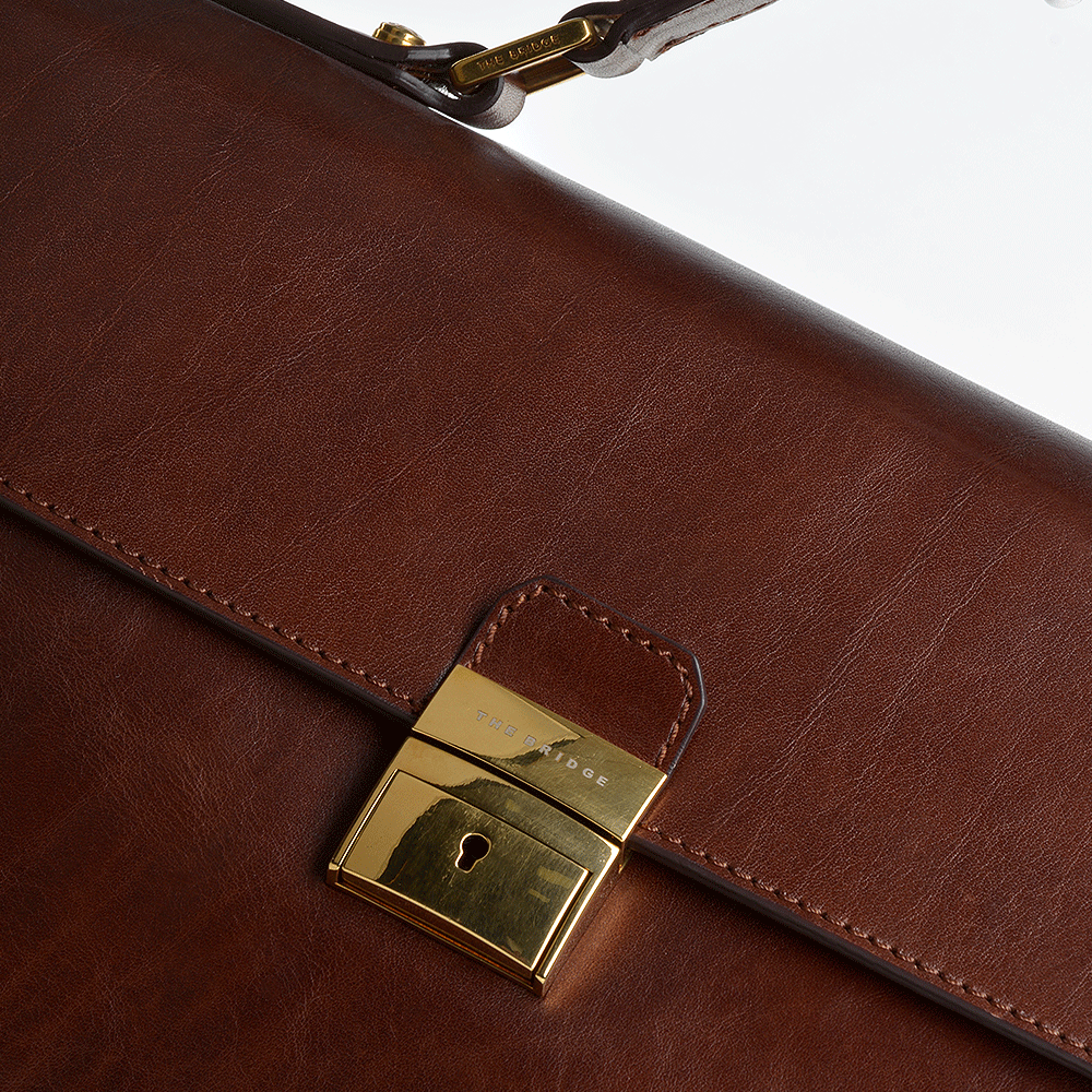 The Bridge Medium Italian Travel Briefcase With Lock Brown - 64225 01 14 NH