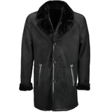 Single Breasted Sheepskin Coat With Long Haired Lapel Black: ERKEK