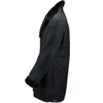 Single Breasted Sheepskin Coat With Long Haired Lapel Black: ERKEK