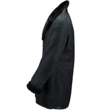 Single Breasted Sheepskin Coat With Long Haired Lapel Black: ERKEK