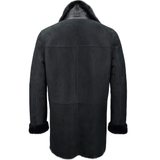 Single Breasted Sheepskin Coat With Long Haired Lapel Black: ERKEK