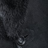 Single Breasted Sheepskin Coat With Long Haired Lapel Black: ERKEK
