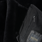 Single Breasted Sheepskin Coat With Long Haired Lapel Black: ERKEK