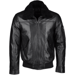 Vegetable Tanned Leather Jacket With Detachable Shearling Collar Black: EM 101