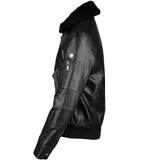 Vegetable Tanned Leather Jacket With Detachable Shearling Collar Black: EM 101
