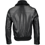 Vegetable Tanned Leather Jacket With Detachable Shearling Collar Black: EM 101