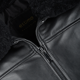 Vegetable Tanned Leather Jacket With Detachable Shearling Collar Black: EM 101