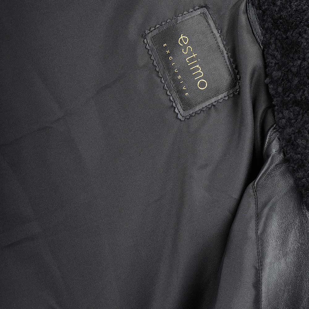 Vegetable Tanned Leather Jacket With Detachable Shearling Collar Black: EM 101