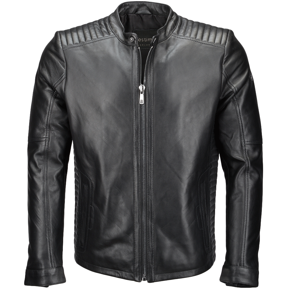 Vegetable Tanned Leather Ribbed  Biker Jacket Black/ nap: E16110